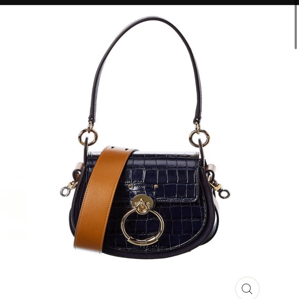 CHLOE TESS SMALL CROC-EMBOSSED LEATHER & SUEDE Bag